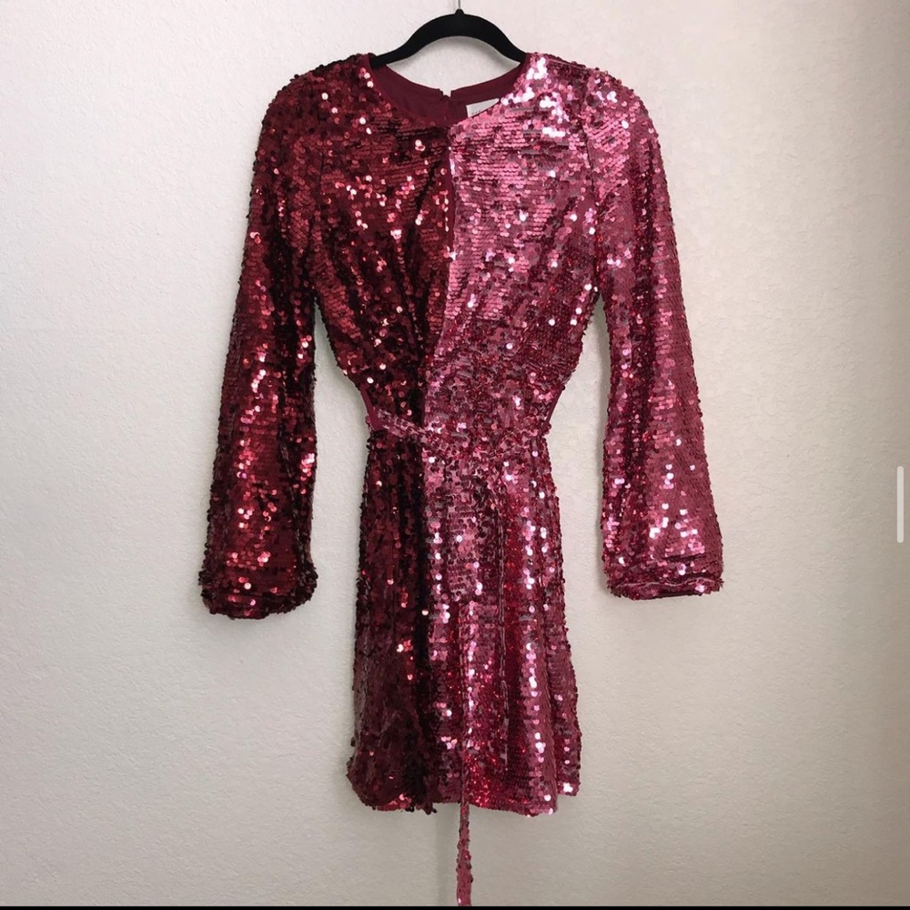 Sequined long sleeve mini dress